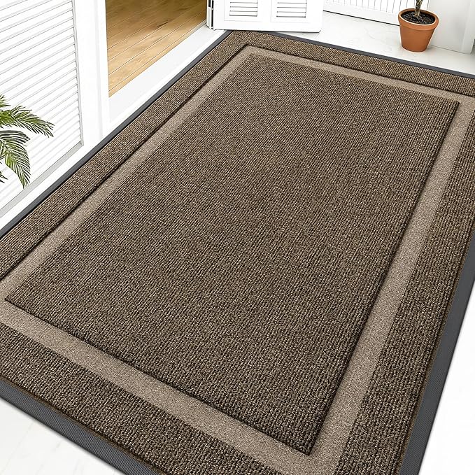 OLANLY Front Door Mat Indoor Outdoor Entrance, Waterproof All-Season, All-Weather Doormat, Sturdy Natural Rubber, Fade Resistant, Low Profile, Easy Clean Patio Porch Entryway Mat, 59x40, Brown