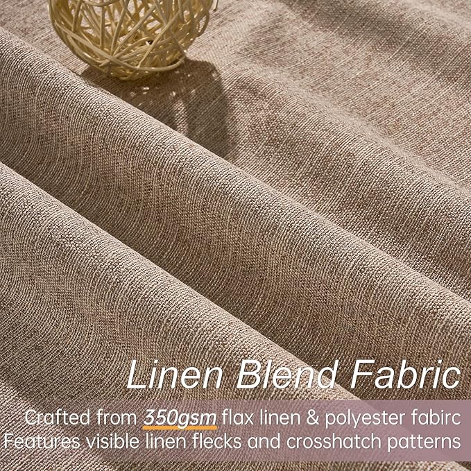 Topfinel Taupe Burlap Linen Blackout Curtains & Drapes 86 Inch Length 2 Panels Set Dark Flax Linen Brown Tan Room Darkening Soundproof Cabin Curtains with Hooks Rings for Bedroom Living Room