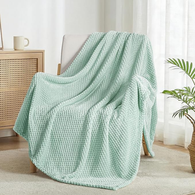 Exclusivo Mezcla Fleece Bed Blanket Twin Size, Super Soft and Warm Blankets for Couch, Sofa and Bed Waffle Textured, Cozy, Fuzzy and Lightweight (Mint Green, 60x80 inches)