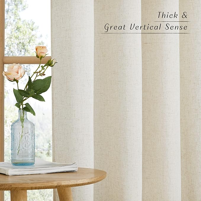 NICETOWN Linen Curtains for Windows 90 inch Long, Grommet Semi Sheer Vertical Drapes Privacy Added with Light Filtering for Doorway/Living Room, Natural, W42 x L90, 2 Pieces