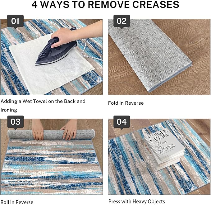 Lansny Abstract Runner Rug 2x6, Blue Washable Hallway Runner Rug Non-Slip, Soft Printed Kitchen Runner, Thin Faux Wool Runners for Hallways, Modern Floor Carpet for Entryway Bedroom Hall Indoor
