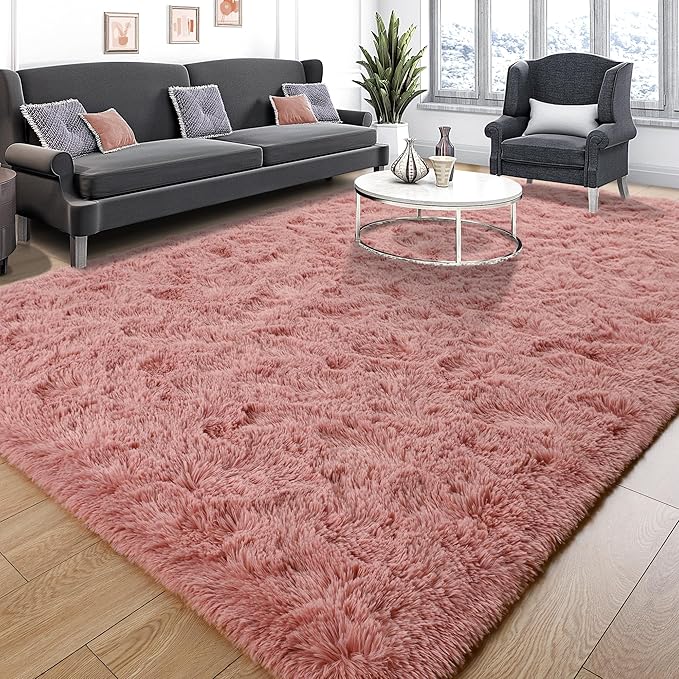 Tepook Super Soft Fluffy Rug for Bedroom, Modern Shaggy Fuzzy Kids Rugs for Living Room, Plush Indoor Nursery Home Decor Dorm Carpet with Non-Slip Bottom, Blush, 4 X 6 Feet