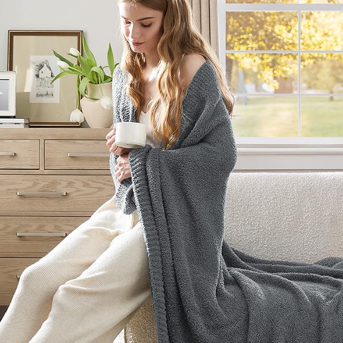Bedsure Gentlesoft Cozy Knit Throw Blanket - Soft Fluffy Blanket for Couch, Bed, Sofa, Lightweight Warm All Season Plush Blankets, Mothers Day, Birthday Gifts for Women Men, Dark Grey, 50x60 Inches