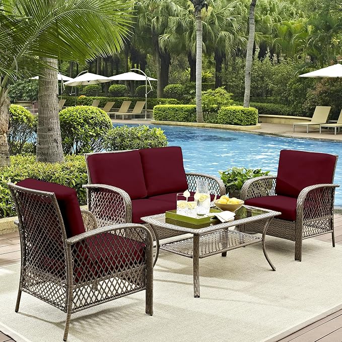12Pcs Outdoor Cushion Covers, Patio Cushion Covers,Stretch Elastic Slipcovers, Replacement Washable & Reusable Furniture Protector for Patio Couch (Claret,Cover Only)