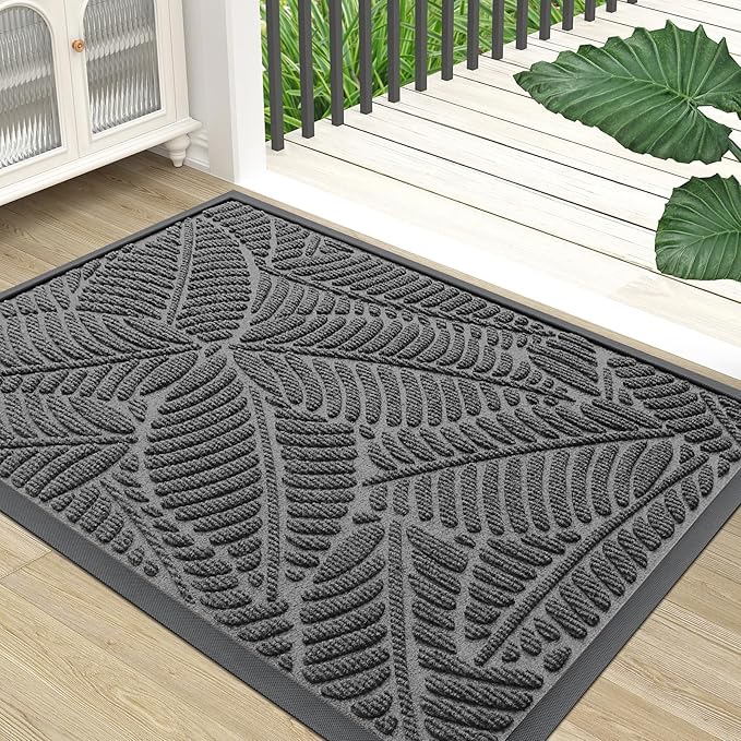 Colorxy Waterproof Doormat, Sturdy Natural Rubber Front Door Mats, Non Slip Low Profile Indoor Outdoor Entrance Mat, Stain Resistant Easy Clean Floor Mat for Patio or Entryway, 59''x23'', Dark Grey