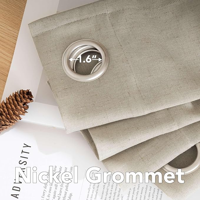 H.VERSAILTEX Living Room Linen Curtains Semi Sheer Curtains Nickel Grommet Curtain Energy Saving Light Filtering Window Treatments Panels for Bedroom, Oatmeal, 2 Panels, 52 x 108 - Inch