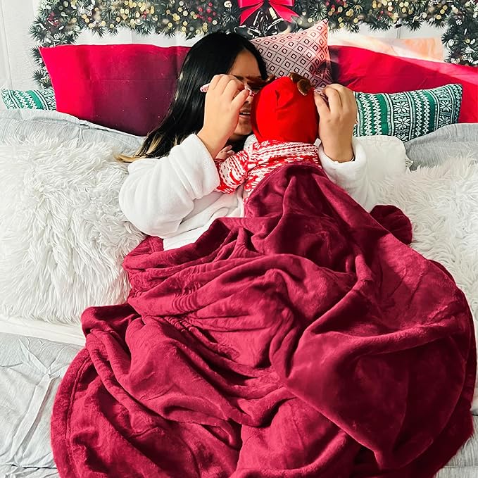 Flannel Fleece Luxury Blanket Red Queen(90"x90") Size Lightweight Cozy Plush Microfiber Solid Blanket by Bedsure