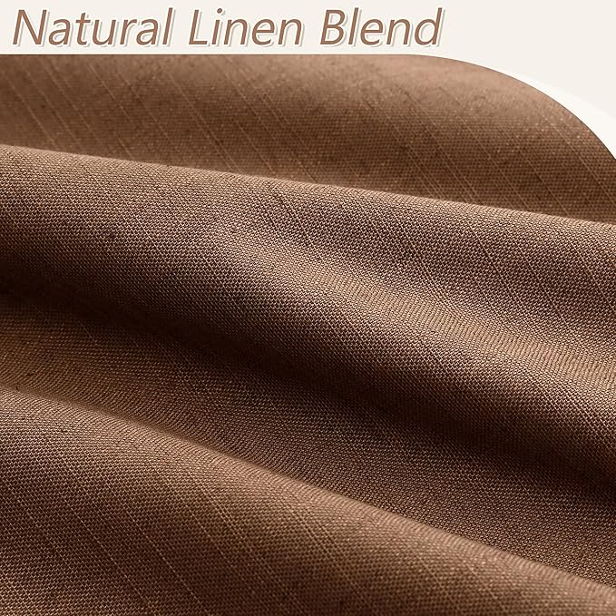 Guken 100% Blackout Linen Curtains 84 Inch Length 2 Panels Set for Living Room Bedroom Back Tab Thermal Insulated Black Out Linen Drapes Room Darkening Window Curtains 84 Inches Long,Caramel Brown