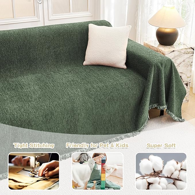 MYSKY HOME Couch Cover for Dogs Washable Couch Covers Couch Covers for Sofa Couch Cover 2 Cushion Sofa Non Slip Dogs Furniture Protector Chenille Sofa Covers for Pets, 71"x102", Moss Green