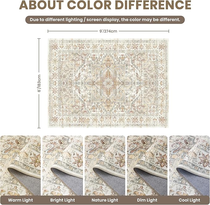 zesthome Area Rugs 6x9, Large Rugs for Living Room, Stain Resistant Washable Rug, Rugs for Bedroom with Non Slip Backing, Ultra-Thin Vintage 6x9 Area Rug
