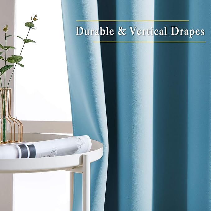 NICETOWN Blackout Teal Blue Living Room Curtains - Grommet Solid Thermal Insulated Sound Reducing Room Darkening Privacy Doorway Curtains for Bedroom (2 Panels, W52 x L78)
