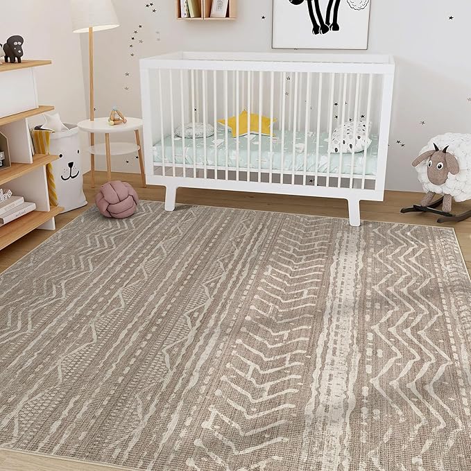 Nakagishi 5x7 Area Rugs Living Room: Washable Boho Large Neutral Soft Rug Farmhouse Stain Resistant Modern Indoor Non-Slip Floor Carpet for Bedroom Nursery Kids Playroom Office Dining Room Dorm