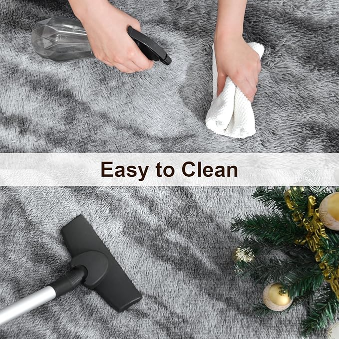 TWINNIS Super Soft Shaggy Rugs Fluffy Carpets, 6x9 Feet, Indoor Modern Plush Area Rugs for Living, Bed Room Kids Room Nursery Home Decor, Upgrade Anti-Skid Rectangular Fuzzy Rug, Grey Black