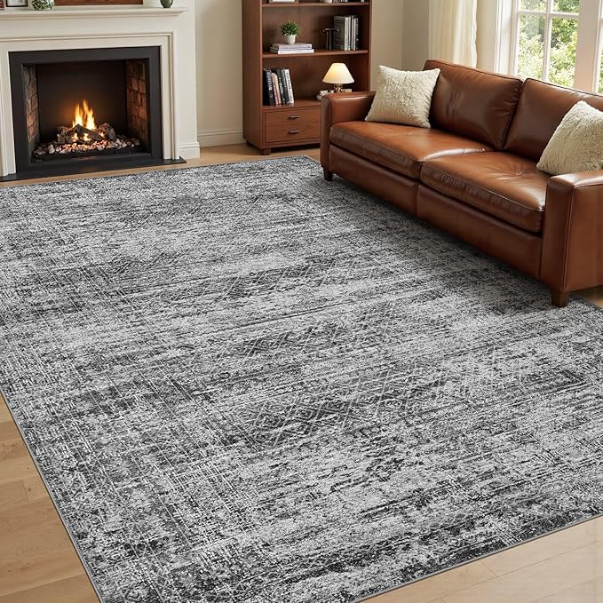 UERMEI 10x14 Area Rug Living Room Rugs - Washable Neutral Modern Abstract Soft Thin Rug Indoor Floor No Slip Rug Carpet for Bedroom Under Dining Table Home Office Decor - Dark Gray