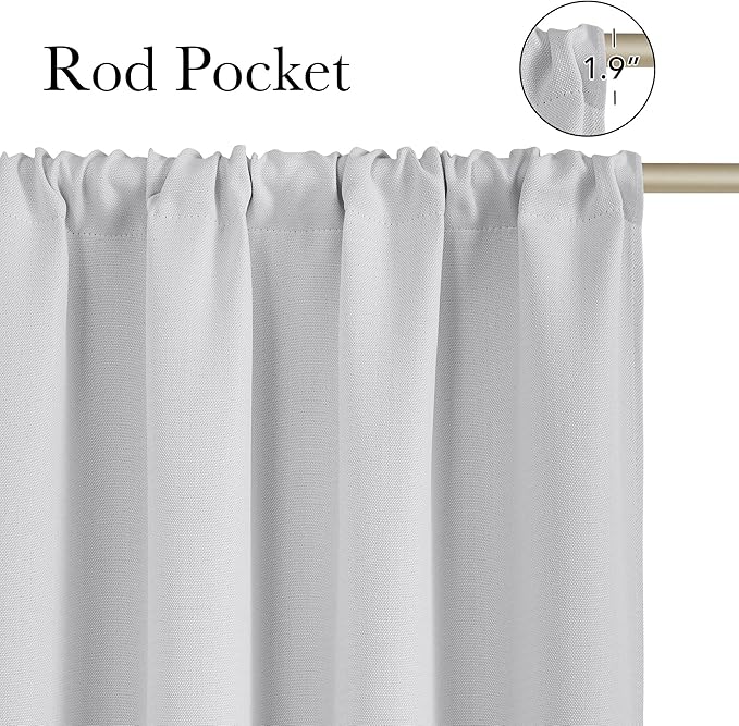 NICETOWN Greyish White Faux Linen Room Darkening Rod Pocket Curtains 63 inch Length, W42 x L63, Light Blocking Thermal Insulated Noise Reducing Drapes for Bedroom Living Room Farmhouse Decor, 2 Panels