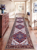 SERISSA Runner Rug for Hallways, 2'6"x12' Washable Non Slip Runner Rug, Extra Long Boho Rug Ultra Soft Vintage Burgundy Navy Print Floor Carpet for Bedroom Hallway Entryway Bathroom Laundry Room