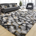 Tepook Soft Fluffy Rugs for Living Room, 5x8 Shaggy Area Rug for Bedroom, Modern Shag Rug Fuzzy Carpets for Kids, Plush Indoor Nursery Home Decor Rug with Non-Slip Bottom, White Black Gold