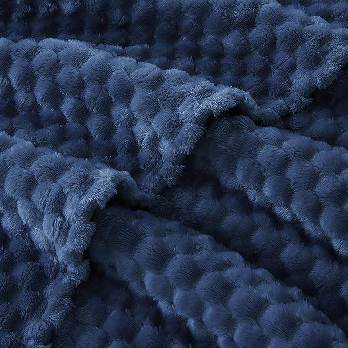 EXQ Home Fleece Blanket Throw XL for Couch or Bed - 3D Imitation Turtle Shell Jacquard Decorative Blankets - Cozy Soft Lightweight Fuzzy Flannel Blanket Suitable for All Seasons(50"×70",Dark Blue)