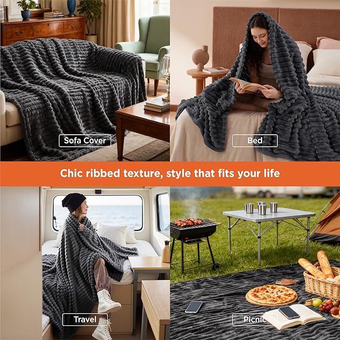 Bedsure GentleSoft Grey Fleece Queen Blanket for Couch - Cozy Soft Blankets for Women, Cute Small Throws for Girls, 90x90 Inches