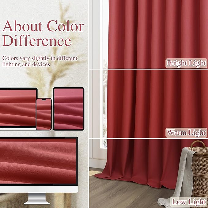 Guken Red 100% Blackout Linen Curtains 72 Inch Length 2 Panels Set for Living Room Bedroom Back Tab/Rod Pocket Thermal Insulated Black Out Drapes Room Darkening Window Curtains 72 Inches Long