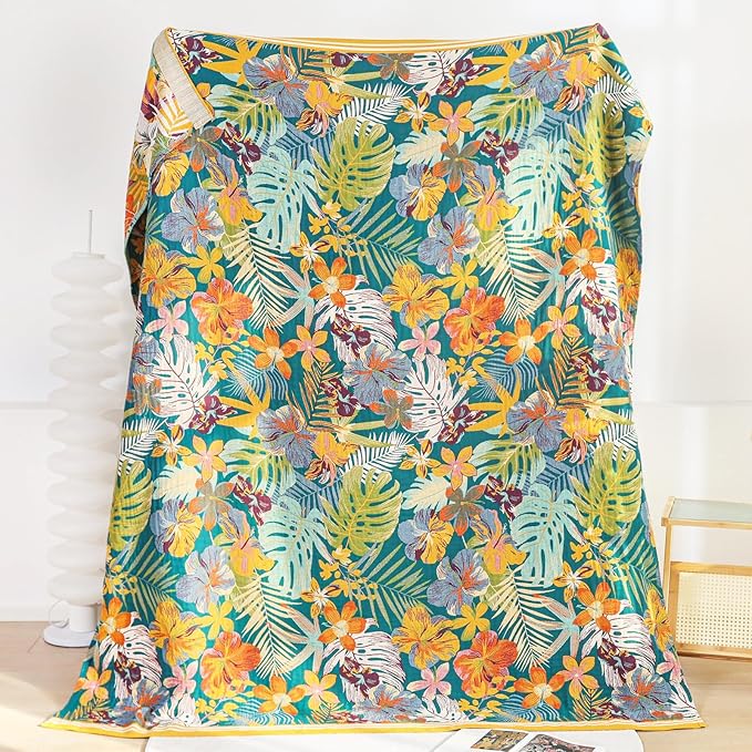 MSGKV Boho Throw Blanket for Couch and Sofa Cotton Blankets for Living Room Bedroom Reversable Florals Throw 60"x80" Spring Breathable Cozy Blankets