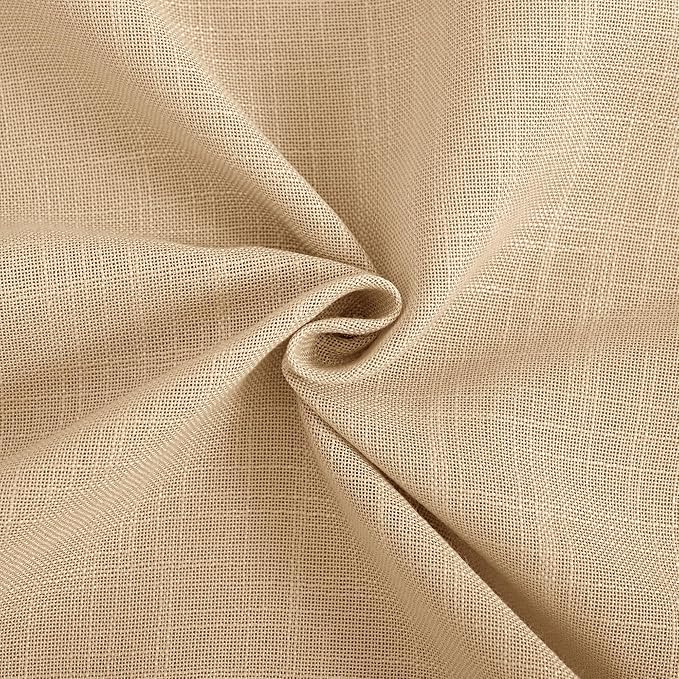 Tan Linen Curtains 72 inches Long for Living Room Back Tab Rustic Farmhouse Semi Sheer Light Filtering Window Curtain Dining Room Soft Thick Flax Linen Textured Drapes Kahki 52x72