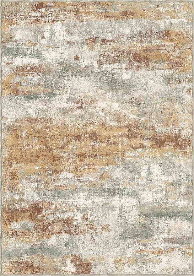 Area Rugs 5x8 for Living Room Bedroom, Modern Abstract Machine Washable Rug, Large Soft Low Pile Floor Carpet with Non Slip Backing for Dining Room, Orange Green