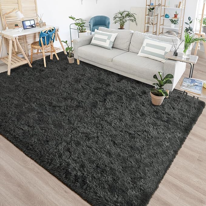 Chicrug Soft Area Rugs for Bedroom Living Room Plush Fluffy Rug 3x5 Feet, Shag Furry Area Rug Carpet Non Shedding for Nursery Children Kids Girls Room Home Decorative, Dark Grey