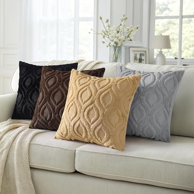 decorUhome Throw Pillow Covers 26x26 Inch Set of 2, Soft Plush Faux Wool Grey Solid Couch Pillow Covers, Accent Euro Sham Farmhouse Neutral Square Pillow Cases for Sofa Bed Living Room