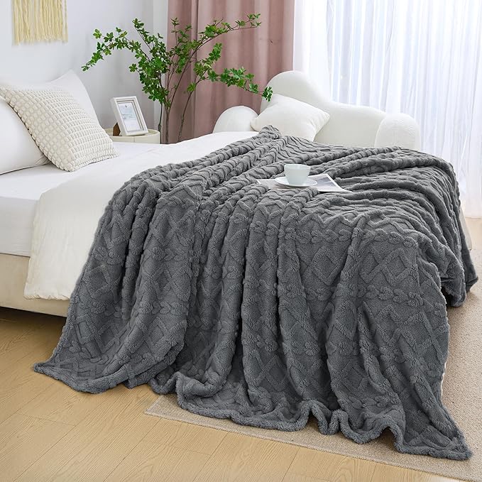 Aganear Twin Blanket - 3D Stylish Design, Luxury Portable Lightweight Blanket Super Soft, Fluffy, Warm, Cozy, Fuzzy for Couch Living Room Bed Outdoors Office Travel(60"×80", Gray)