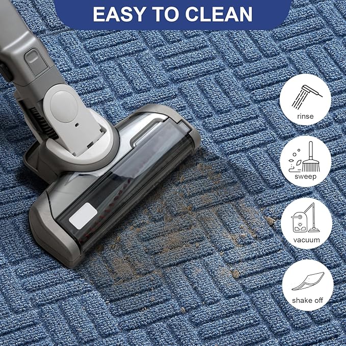 Mibao Front Door Mat, Heavy Duty Durable Welcome Mat for Outdoor Indoor, Dirt Trapper Waterproof Super Absorbent Door Mat for Entryway Outside Patio Porch, 61.5" x 36", Blue