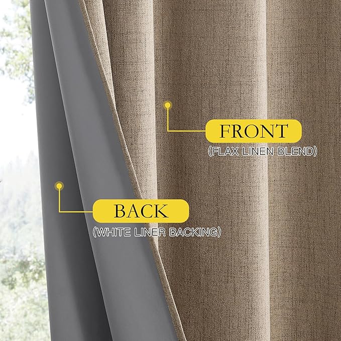 NICETOWN Burlap Vintage Open Linen Weave Flax Thermal Curtains, 100% Blackout Curtains 72" Long for Dining Room, Soundproof Window Treatment Drapes for Gym Room, 42" Wide Per Panel, Set of 2