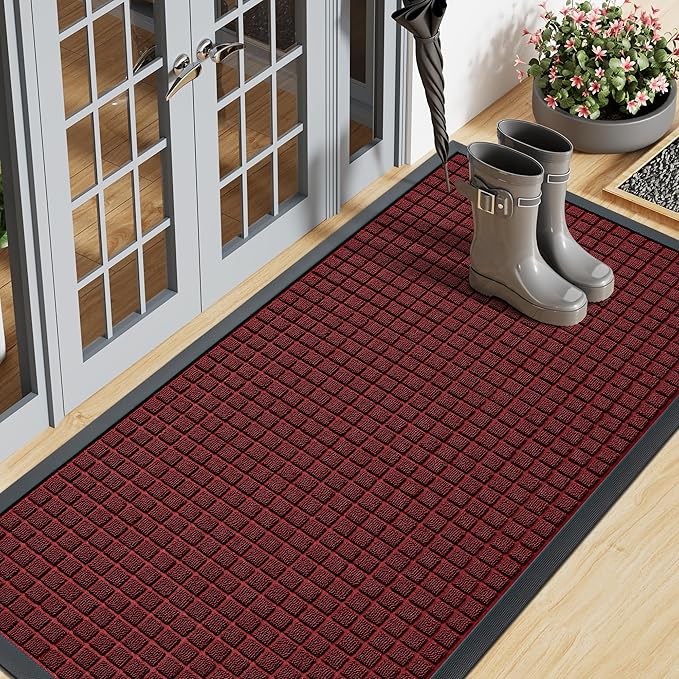 Smiry Front Door Mat Outside Entrance, Heavy Duty Natural Rubber Doormat, Non Slip, Trap Dirt and Moisture, Easy Clean, Low Profile Welcome Floor Mats for Indoor Outdoor Entry, 71x23 Inch, Red