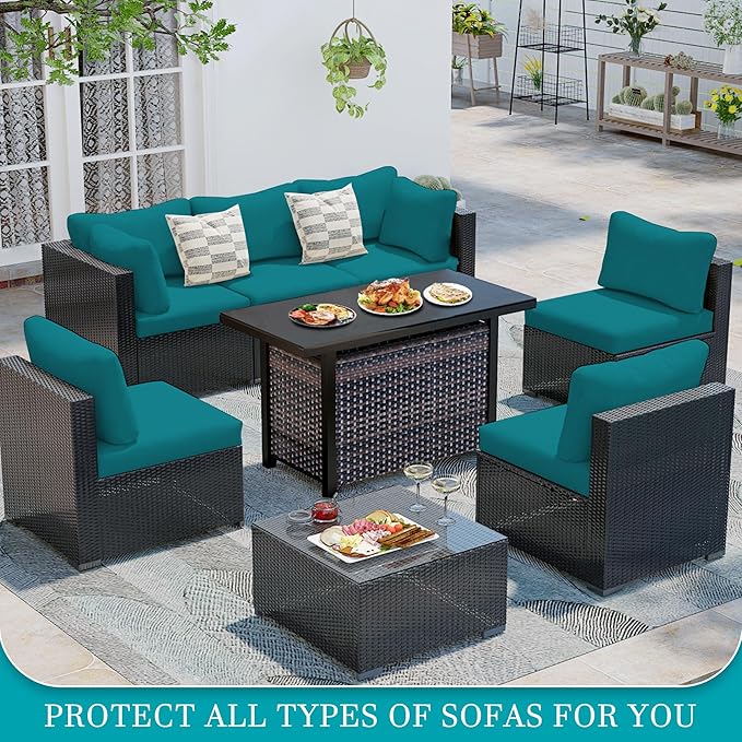 14 Pcs Stretch Patio Cushion Covers,Outdoor Couch Covers Replacement,Outdoor Couch & Sofa Slipcovers,for Patio Furniture Cushion Covers,Washable Reusable Furniture Protector (Peacock Blue,Cover Only)