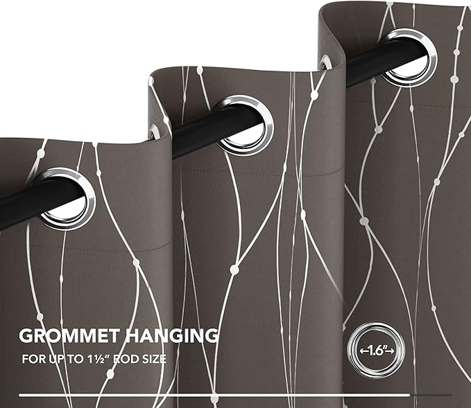 Deconovo Blackout Curtains, Thermal Insulated Soundproof Grommet Drapes, Wave Dots Silver Print, 52 x 45 Inch, Set of 2, Machine Washable Window Panel for Kitchen Bedroom Living Room Nursery, Taupe
