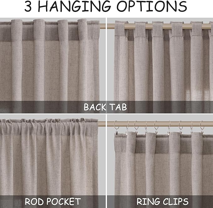 Brownish Grey Linen Curtains 84 Inches Long for Bedroom Back Tab Light Filtering Privacy Semi Sheer Curtains Modern Farmhouse Decor Cotton Textured Curtain for Living Room 2 Panels Set 52x84 Inch