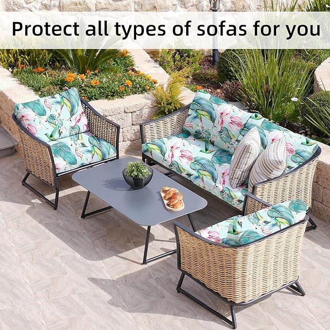8Pcs Stretch Patio Cushion Covers,Outdoor Couch Covers Replacement,Outdoor Couch & Sofa Slipcovers,for Patio Furniture Cushion Covers,Washable Reusable urniture Protector(Hummingbird,8PCS)