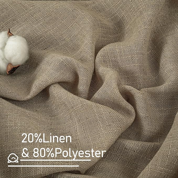LAMIT 40 Inch Length Linen Curtains for Small Windows, Semi Sheer Light Filtering Panels Back Tab and Rod Pocket Country Decor Drapes for Basement/Kitchen, Taupe, 2 Panels, 34 x 40 Inch