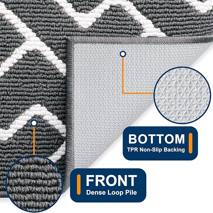 OLANLY Front Door Mat, Non-Slip Rubber Backing, Dirt Resistant and Absorbent, Washable, Easy to Clean Low-Profile Indoor Doormat for Back Door, Entryway, Inside Entrance, 59x35, Charcoal