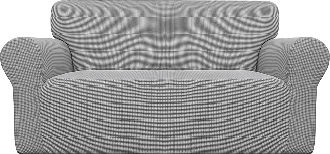 Easy-Going Stretch Oversized Loveseat Slipcover 1-Piece Sofa Cover Furniture Protector Couch Soft with Elastic Bottom for Kids Polyester Spandex Jacquard Fabric Small Checks Light Gray