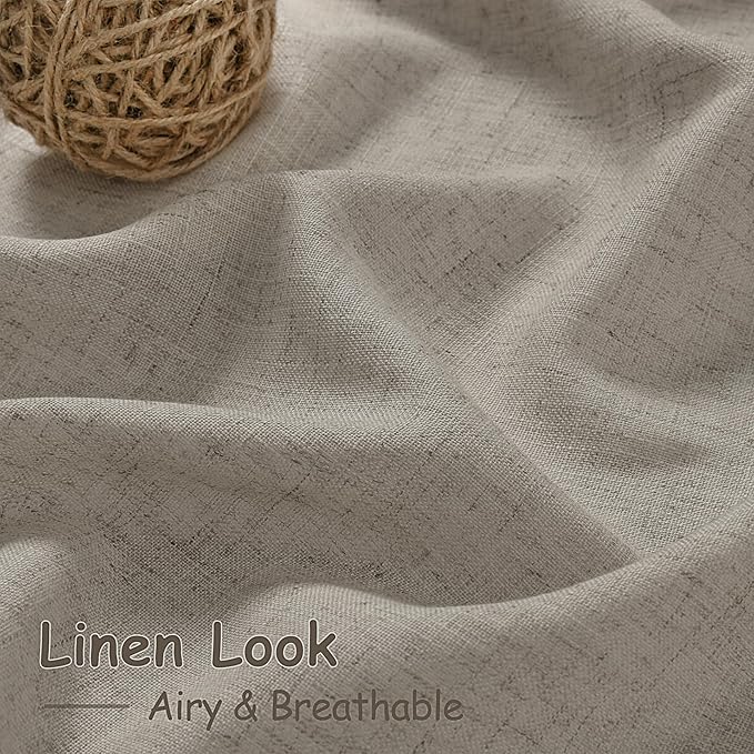 Nanspring 108 Inch Long Curtains for Living Room Grey Beige Linen Simple Modern Light Filtering Semi Sheer Curtain Back Tab Boho Neutral Gray Floor to Ceiling High Window for Bedroom 52x108,2 Panels