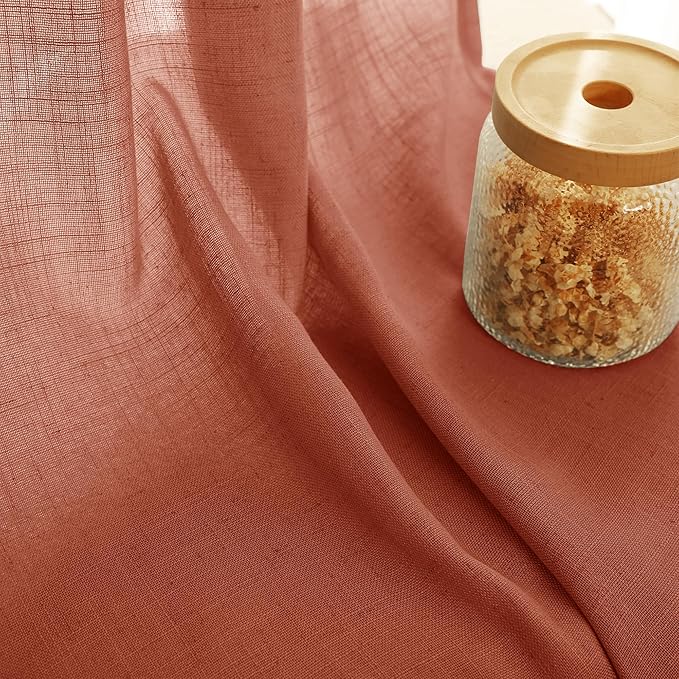 90 inch Linen Terracotta Curtains 2 Panels for Living Room Back Tab Light Filtering Semi Sheer Rust Colored Curtains 90 inches Long Soft Thick Cotton Cloth Textured Rustic Boho Farmhouse Room Decor