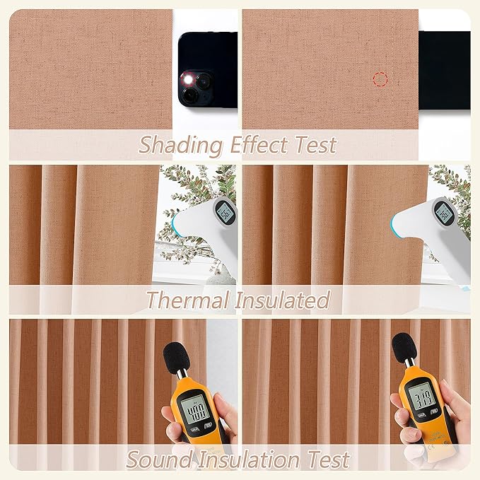 Guken 100% Blackout Curtains 120 Inch Length 2 Panels Set for Living Room Bedroom Back Tab Thermal Insulated Black Out Linen Drapes Room Darkening Peach Quartz,52x120