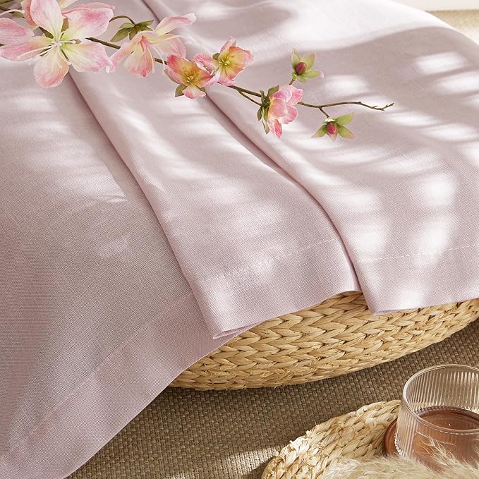 NICETOWN Thick Linen Blush Pink Curtains 2 Panels for Kids Room, Grommet Flax Linen Privacy Added with Light Filtering Window Treatments for Bedroom/Living Room, W55 x L96