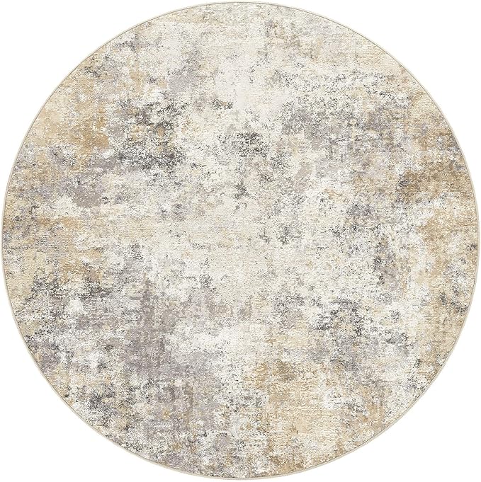 UERMEI 6ft Round Area Rug Living Room Rugs - 6x6 Washable Neutral Modern Abstract Soft Thin Rug Indoor Floor No Slip Rug Carpet for Bedroom Under Dining Table Home Office Decor - Golden Grey