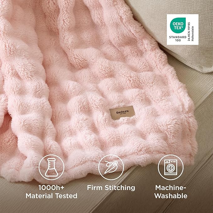 Bedsure 3D Fleece Bubble Blanket - GentleSoft Pink King Blanket for Bed Sofa Girls Room Decor - Luxury Soft Cozy Spring Gifts for Kids Girls, Lightweight, Crystal Pink, 108"×90"