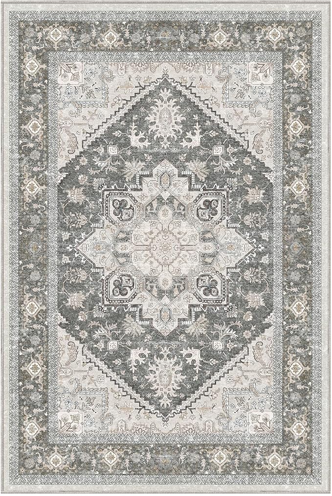 OPPODREAM Soft Throw Rugs 2x3, Small Washable Entryway Rugs 2 x 3 with Non Slip Backing, Low-Pile Faux Cashmere 2 x 3 Carpet, Greenish Grey