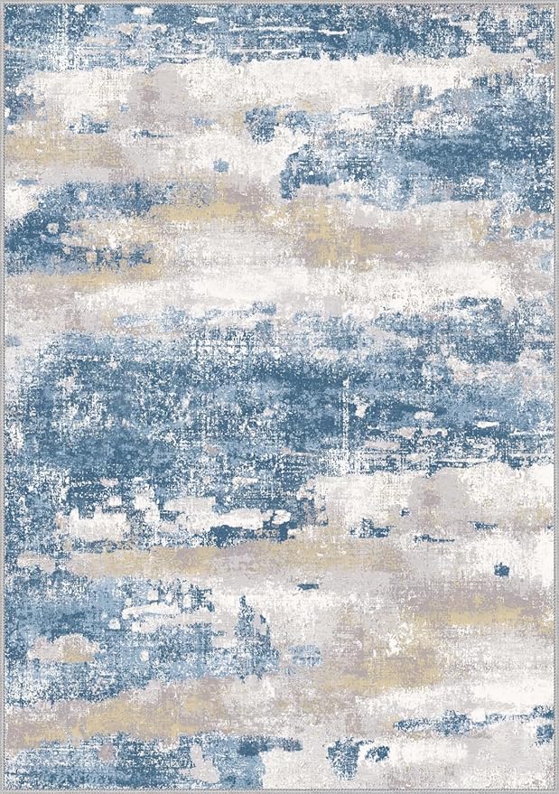 BEIMO Area Rugs 5x7 for Living Room Bedroom, Modern Abstract Machine Washable Soft Blue Rug, Floor Carpet with Non Slip Backing for Dining Room