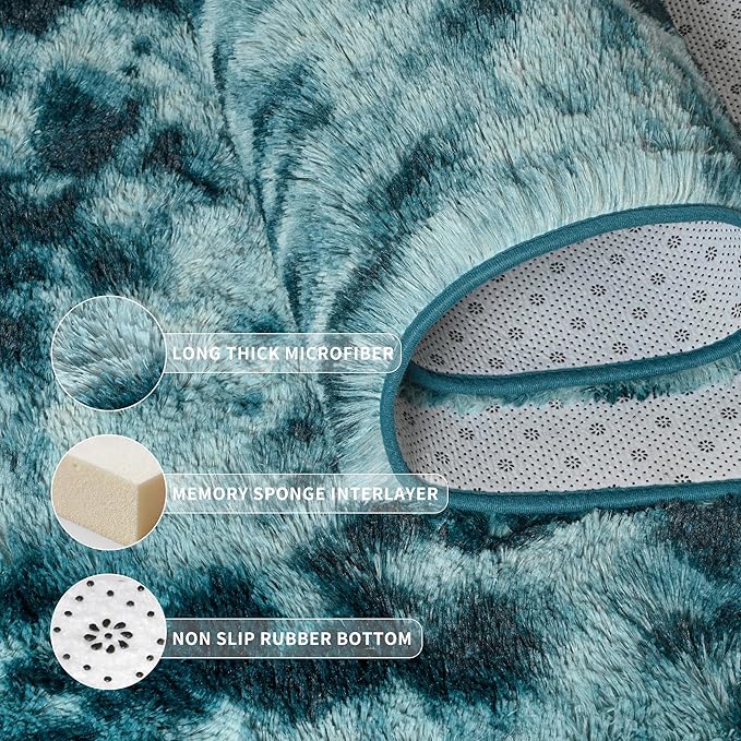 Tepook Soft Fluffy Rugs for Living Room, 5x8 Shaggy Area Rug for Bedroom, Modern Shag Rug Fuzzy Carpets for Kids, Plush Indoor Nursery Home Decor Rug with Non-Slip Bottom, Peacock Blue
