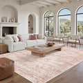 Washable Area Rug 8x10, Large Soft Rugs for Living Room Vintage Area Rugs for Bedroom Dining Room Non-Slip Stain Resistant Pink Under Table Rug